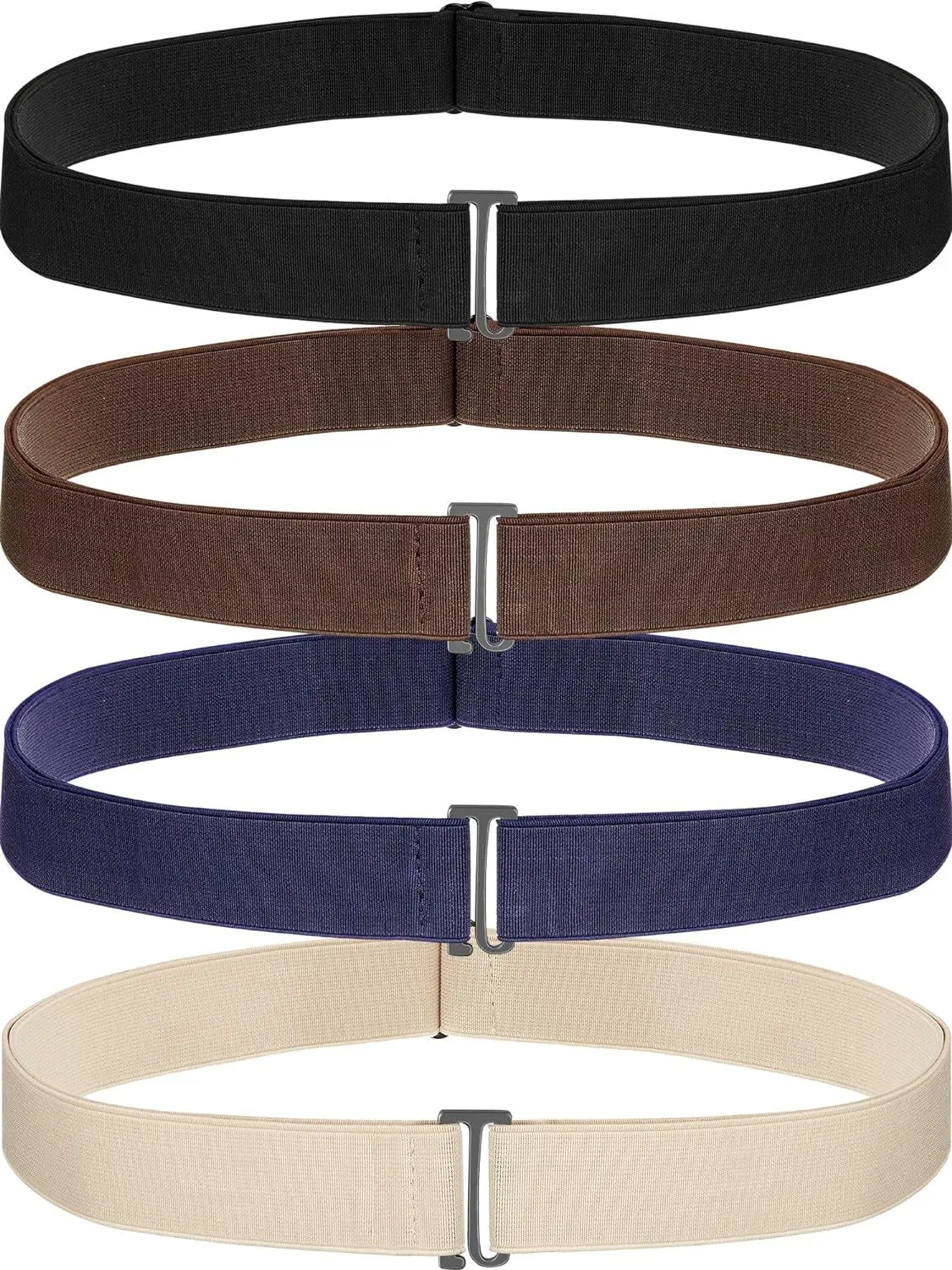 Women Elastic Stretch Invisible Belt with Flat Buckle for Jeans Pants Dresses