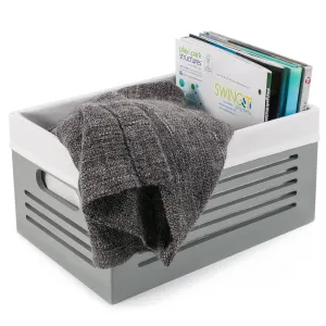 Wooden Storage Bin Container - Decorative Closet, Cabinet and Shelf Basket Organizer Lined with Machine Washable Soft Linen Fabric - Pink, Medium