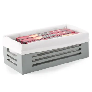 Wooden Storage Box - Decorative Closet, Cabinet and Shelf Basket Organizer Lined with Machine Washable Soft Linen Fabric - Gray, Extra Small