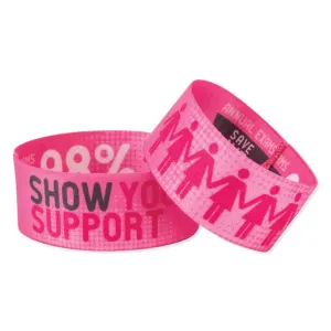 Woven Wristbands Polyester/Nylon 1" Full Color, Dual Sided, Show Your Support Design - Pink (50/Pack)