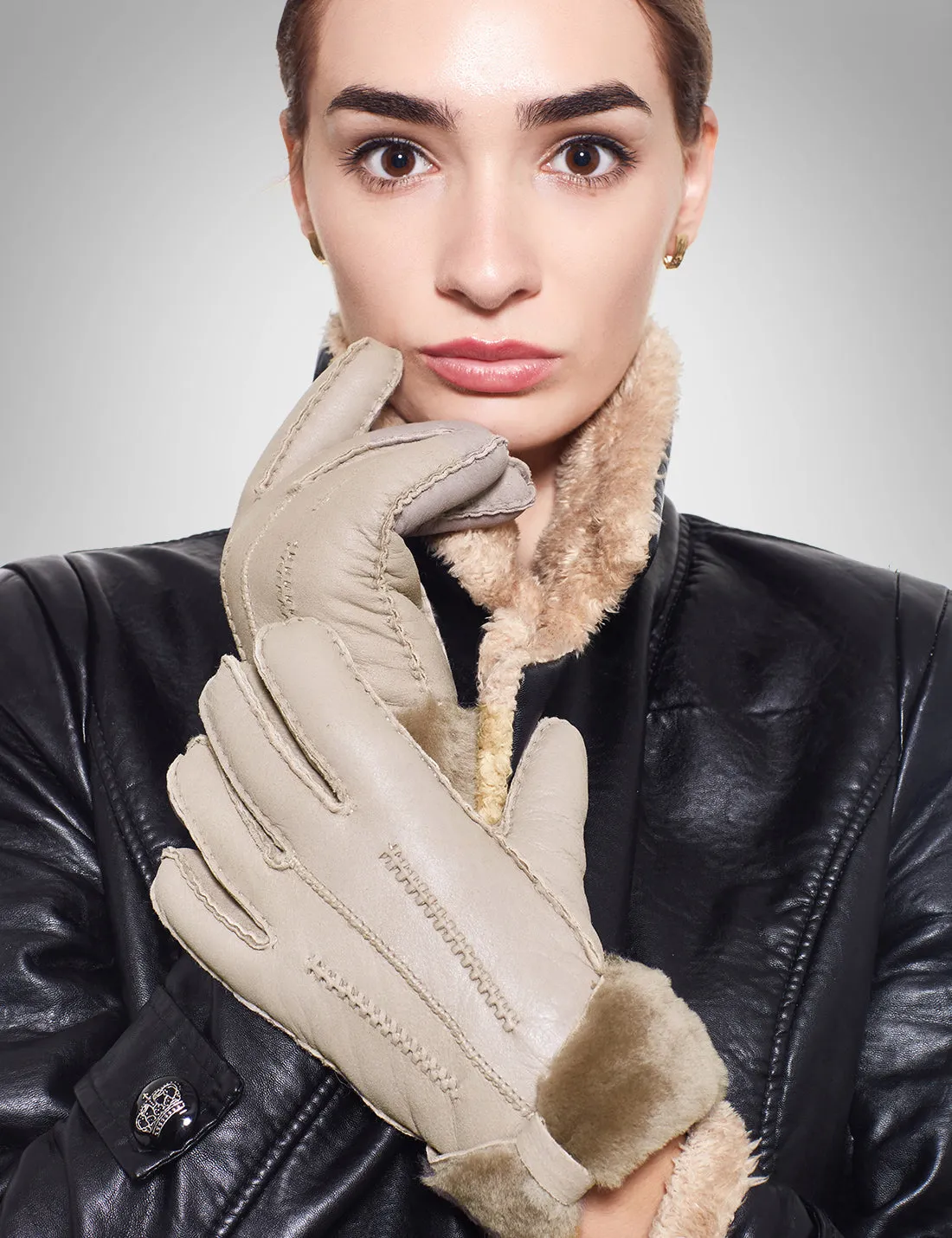 YISEVEN Womens Sheepskin Shearling Leather Gloves