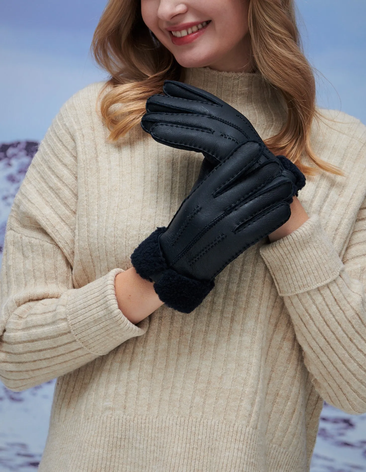 YISEVEN Womens Sheepskin Shearling Leather Gloves