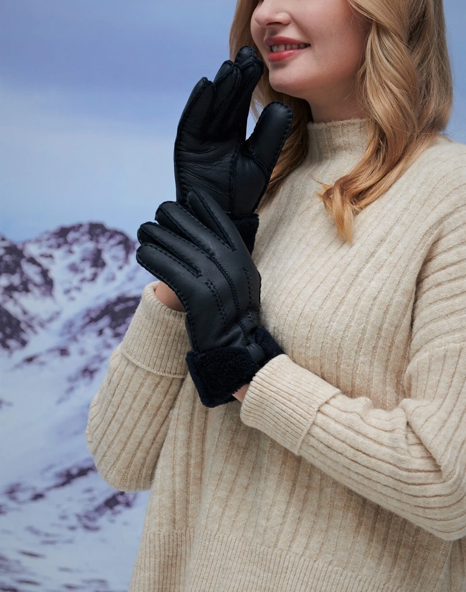 YISEVEN Womens Sheepskin Shearling Leather Gloves