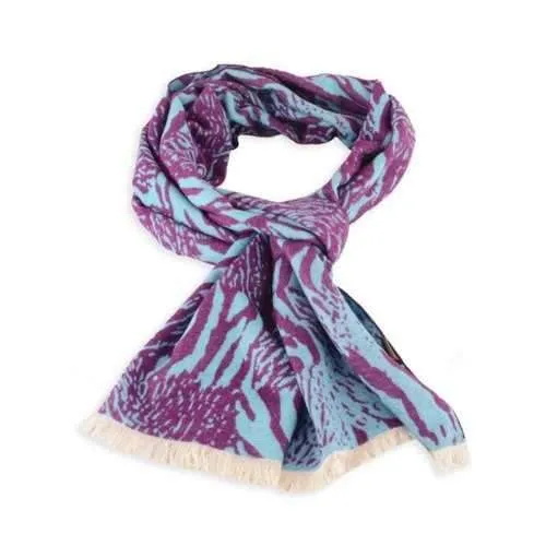 Zebra Stripe Fringed Edge Winter Scarf - Purple