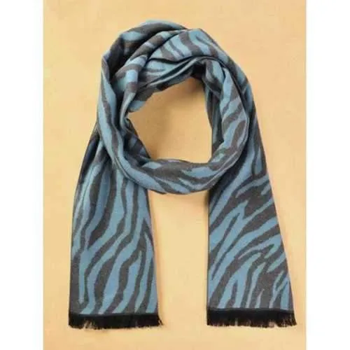 Zebra Stripe Pattern Fringed Scarf ODM Designer - Light Blue
