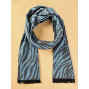 Zebra Stripe Pattern Fringed Scarf ODM Designer - Light Blue